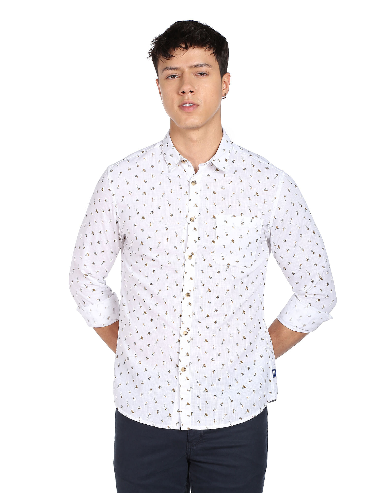 Flying Machine Slub Floral Slim Fit Shirt