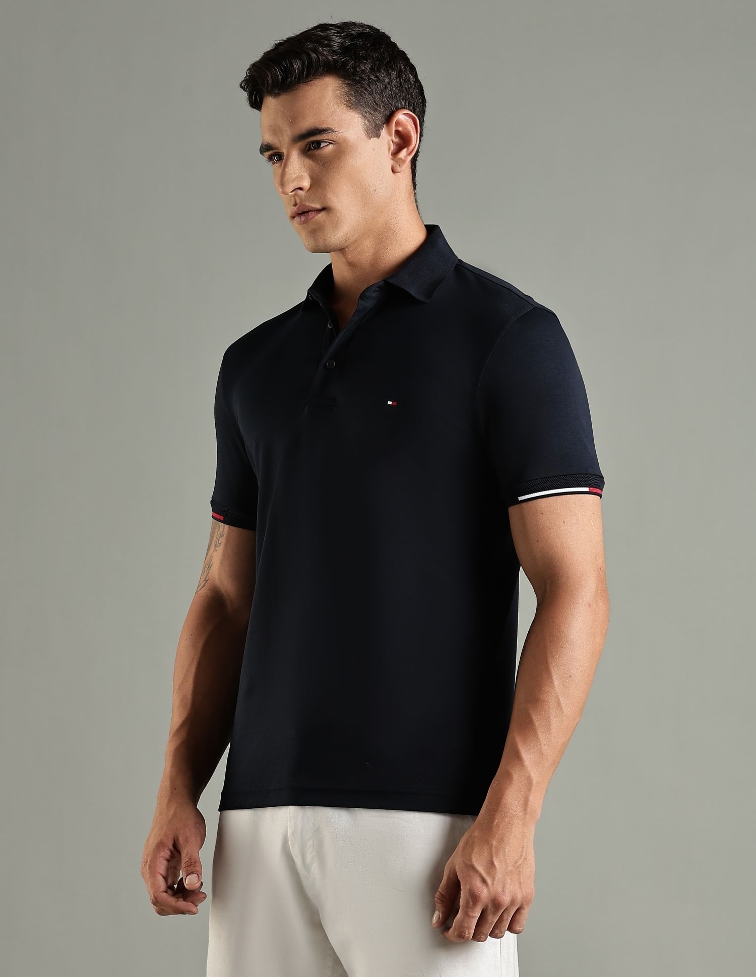 Tommy Hilfiger Solid Slim Fit Cotton Polo T-Shirt