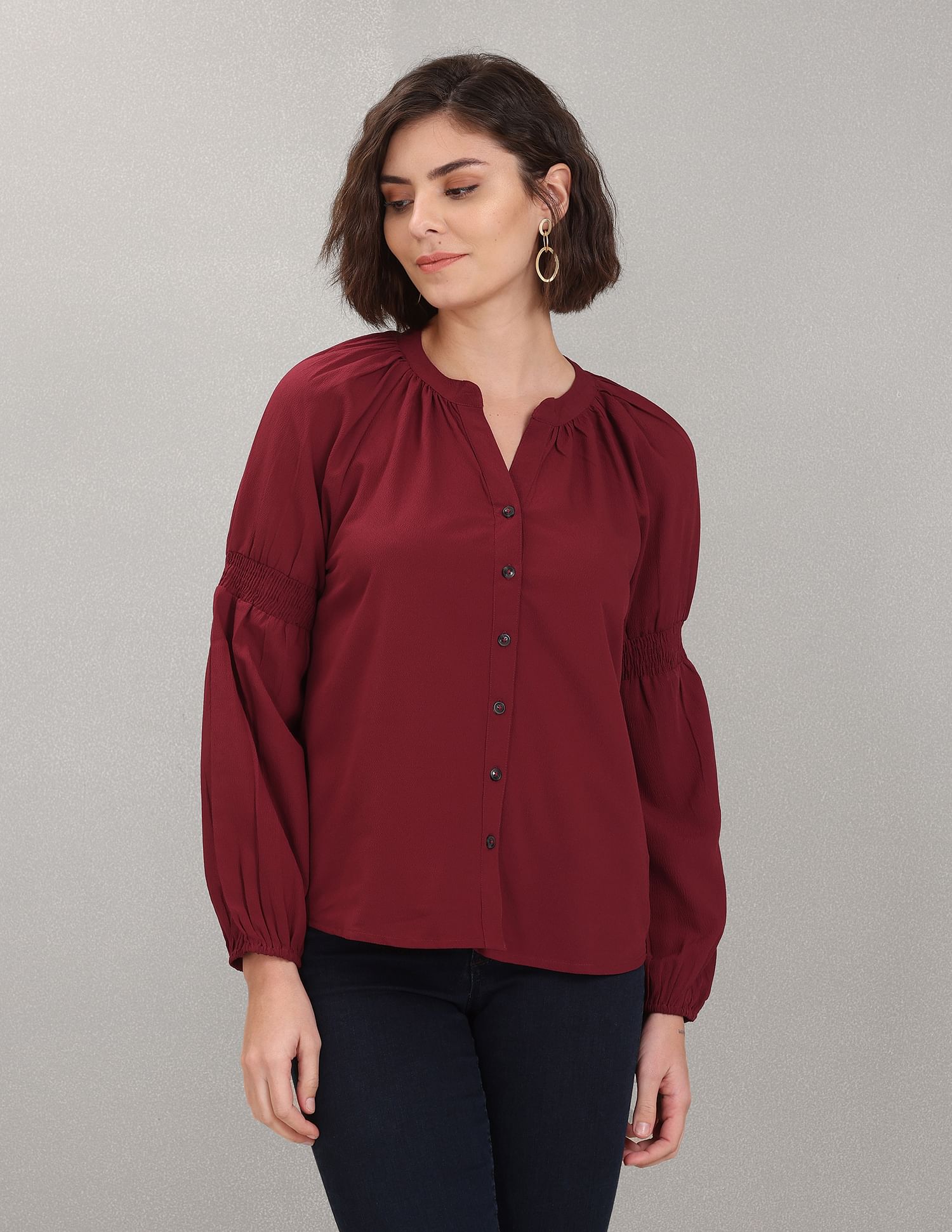 U.S. Polo Assn. Women Mandarin Collar Peasant Sleeve Evening Top