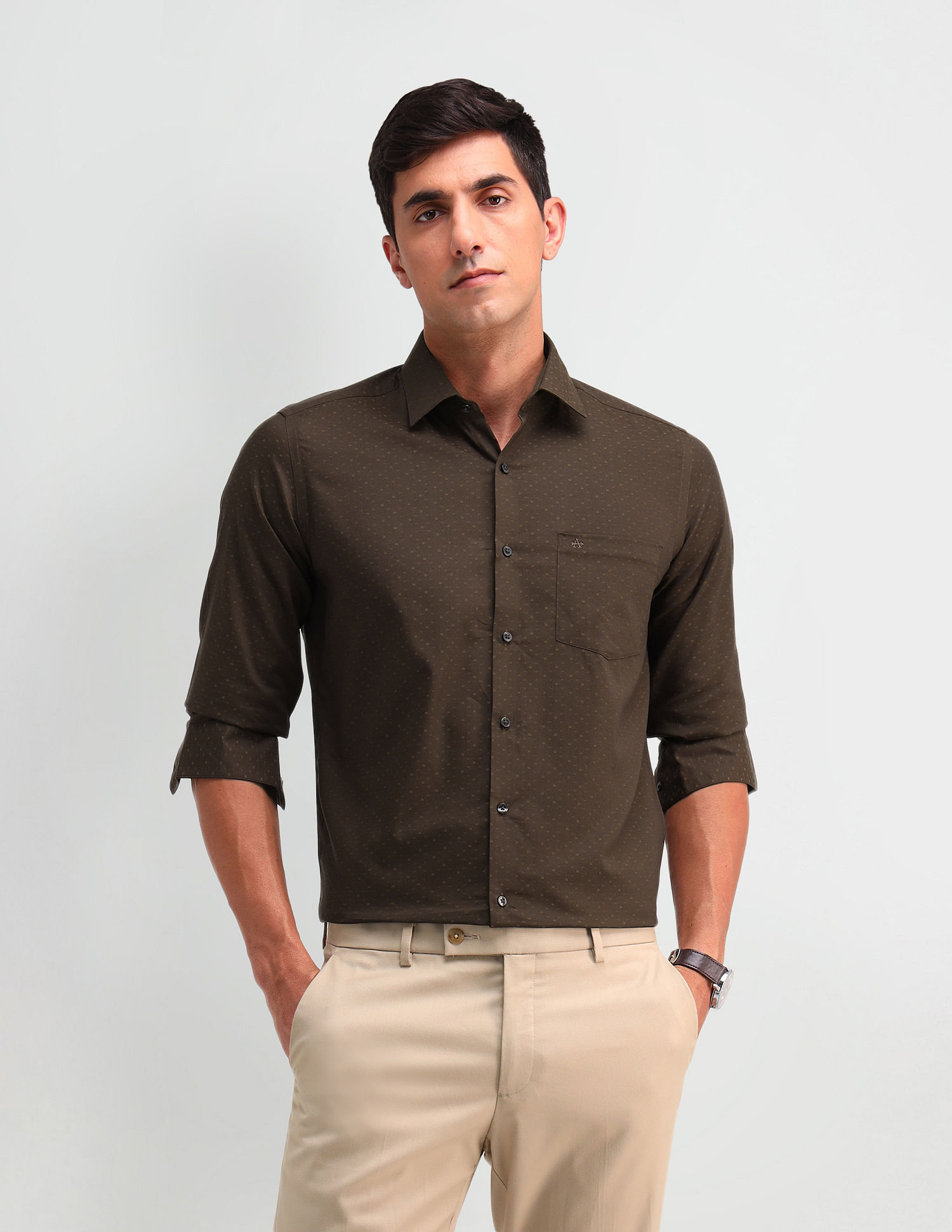 Arrow Textured Manhattan Slim Fit Shirt