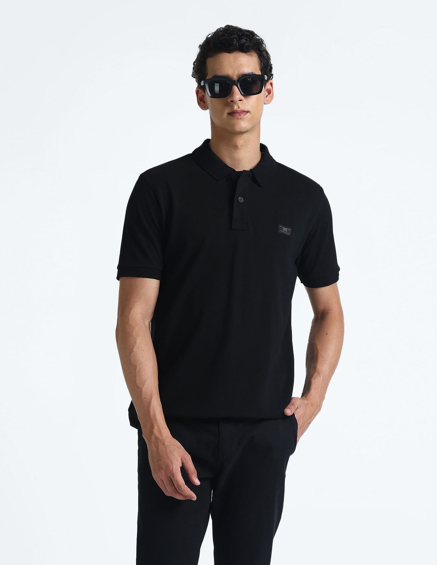 Flying Machine Solid Cotton Polo Shirt