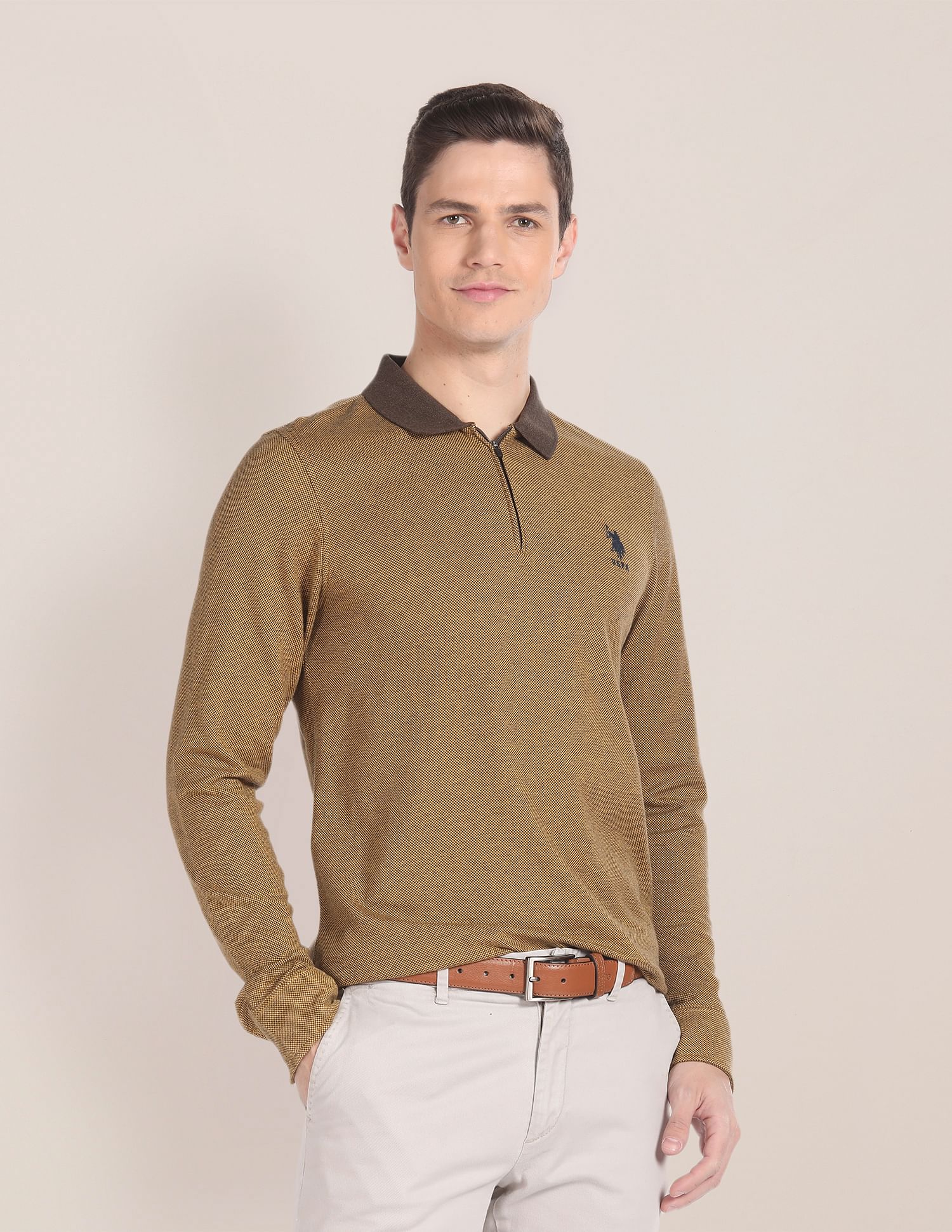 U.S. Polo Assn. Patterned Knit Logo Polo Shirt