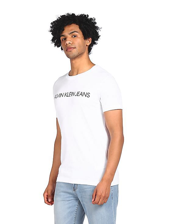 Buy Calvin Klein Men White Crew Neck Cotton T-Shirt - Pack Of 2 