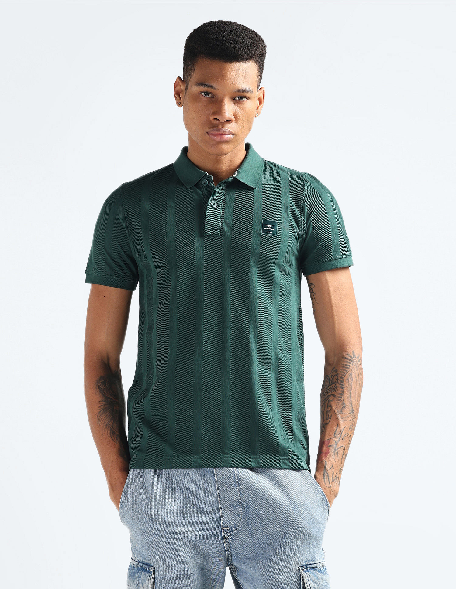 Flying Machine Vertical Stripe Patterned Knit Polo Shirt