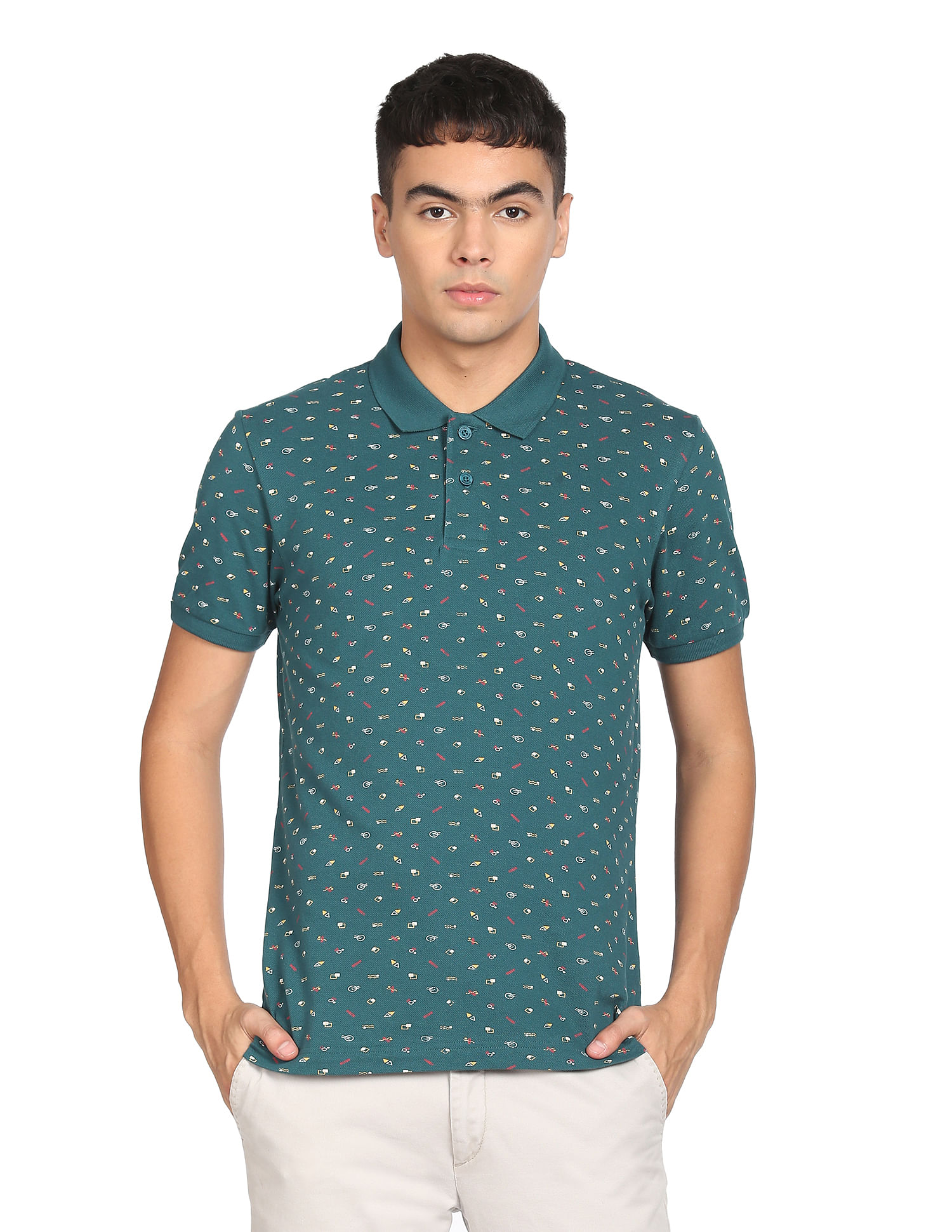 Flying Machine Abstract Print Polo Shirt
