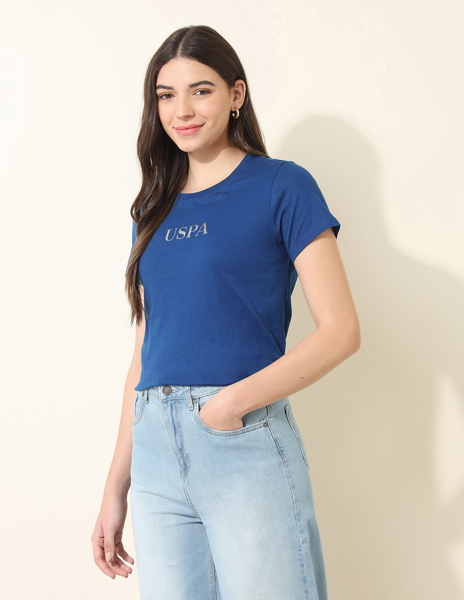 U.S. Polo Assn. Women Regular Fit Brand Printed T-Shirt