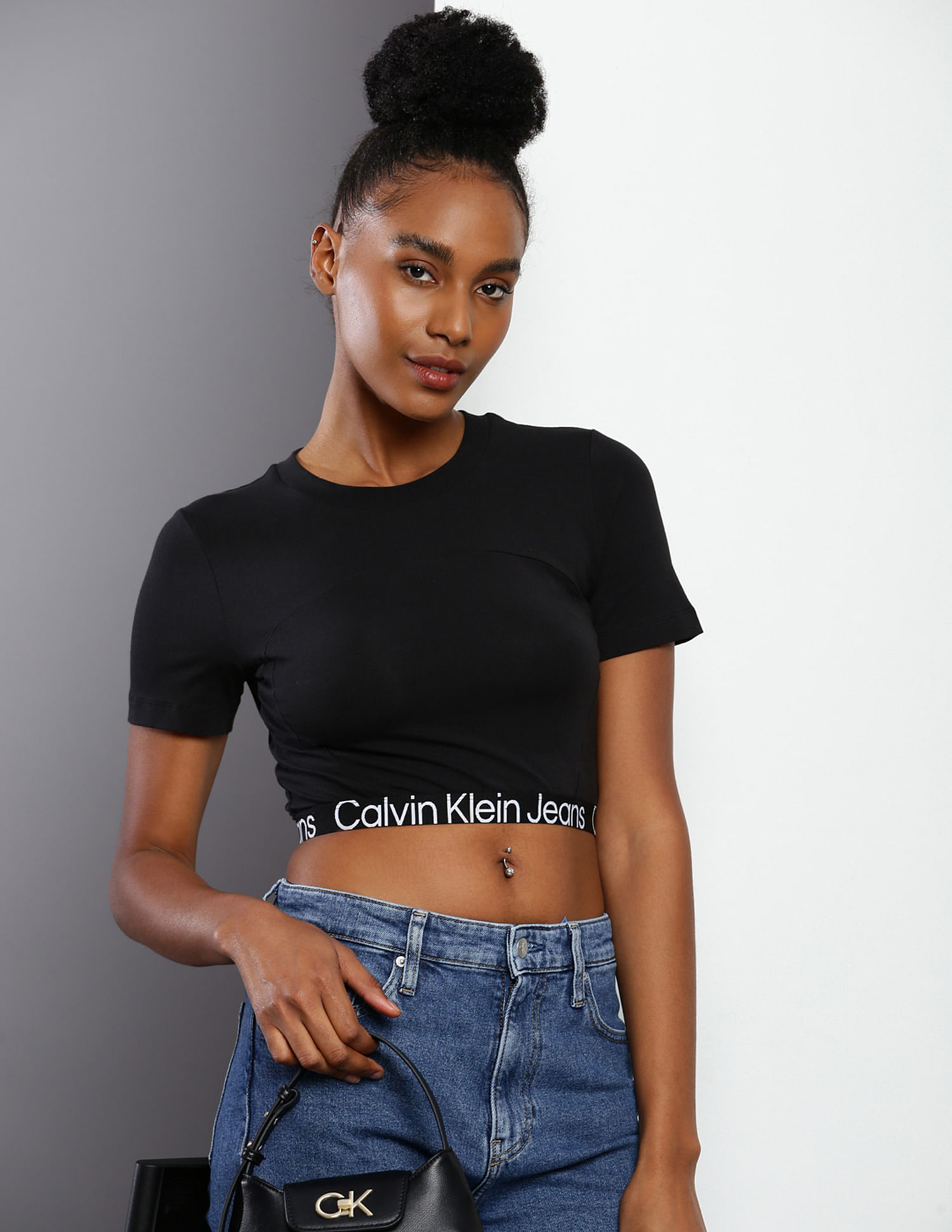 Buy Calvin Klein Elasticised Branded Waist Cropped T-Shirt - NNNOW.com