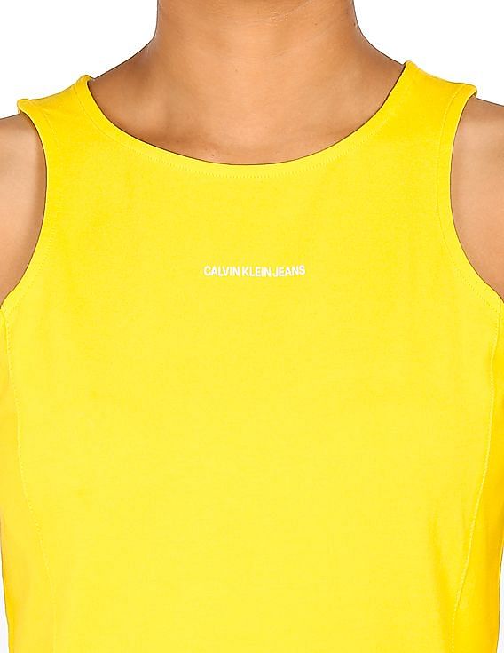 Calvin Klein Women Yellow Halter Neck Solid Dress
