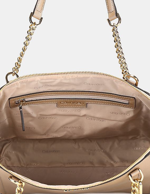 Calvin Klein buy Large Leather Tote with Golden Chain Accent