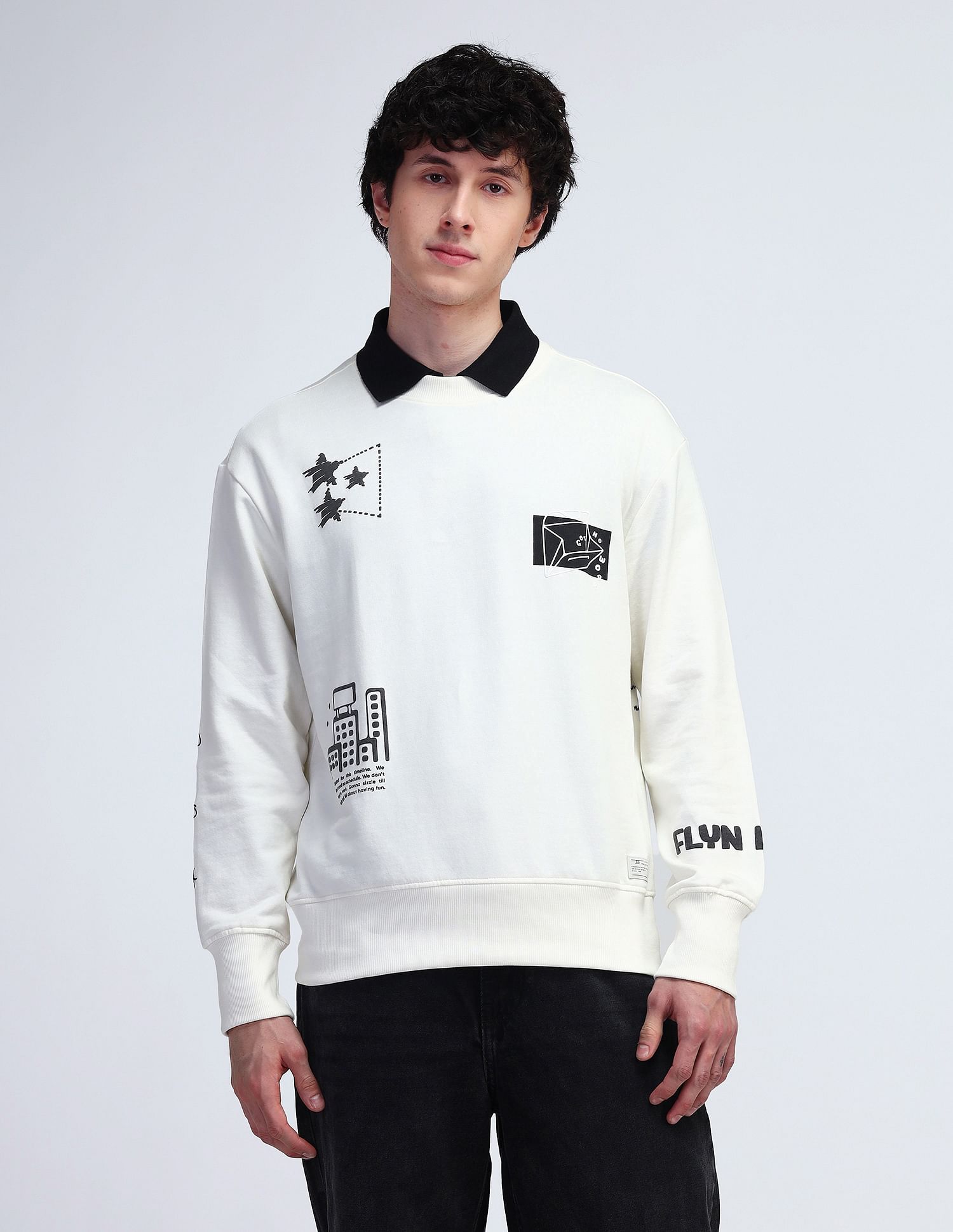 Flying Machine Relaxed Fit Printed Sweatshirt