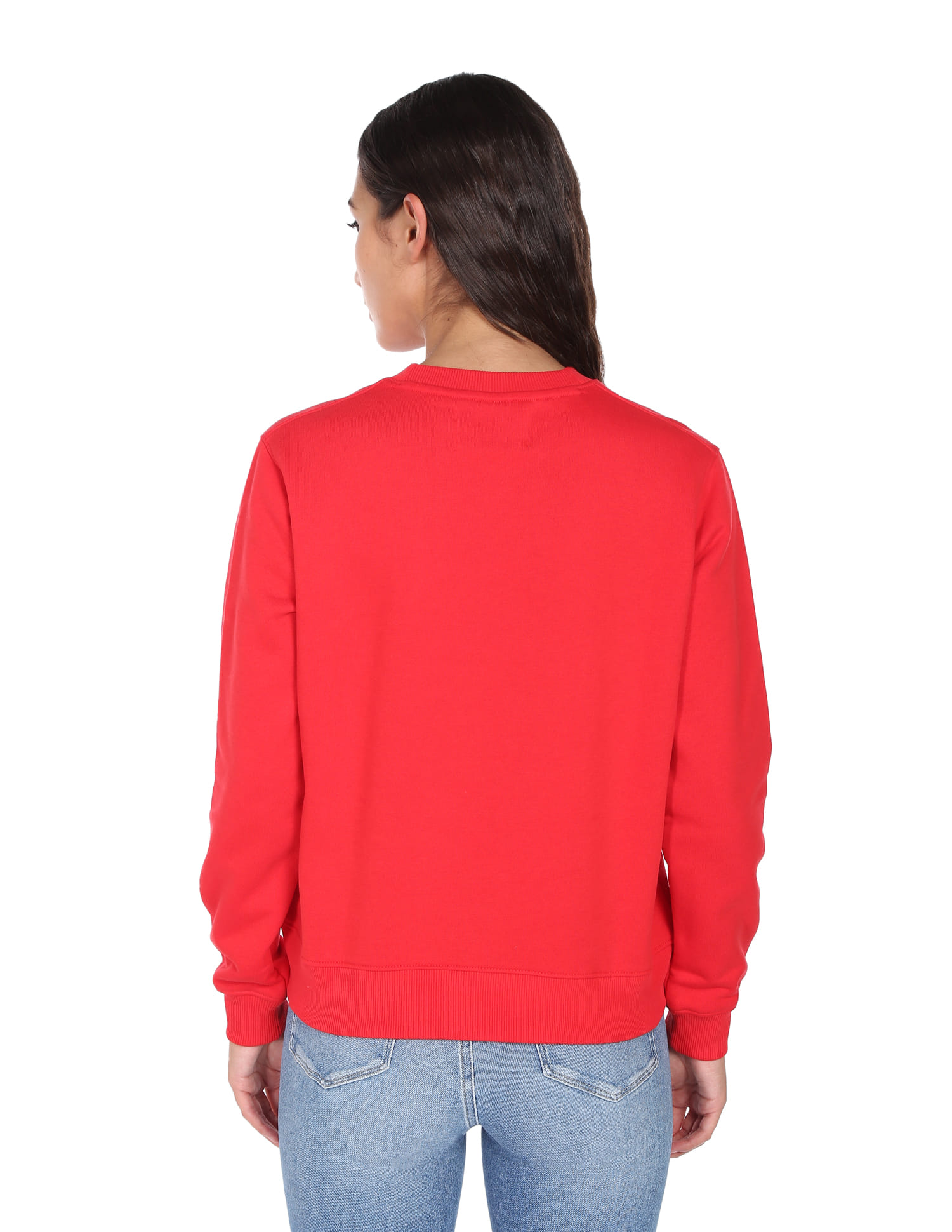 Buy Calvin Klein Women Red Crew Neck Brand Embroidered Sweatshirt 