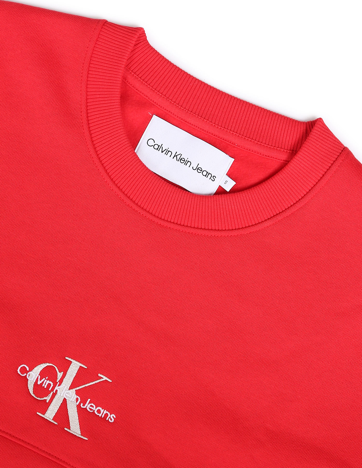 Buy Calvin Klein Women Red Crew Neck Brand Embroidered Sweatshirt 