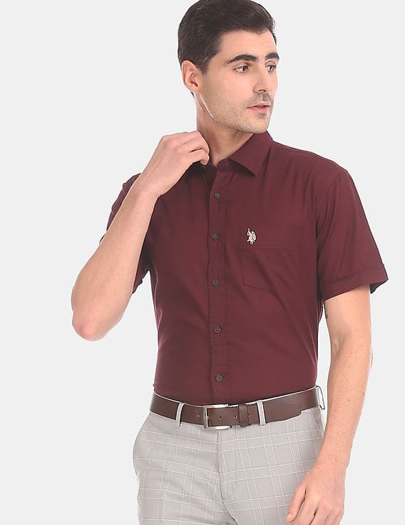 Buy U.S. Polo Assn. Men Maroon Tailored 