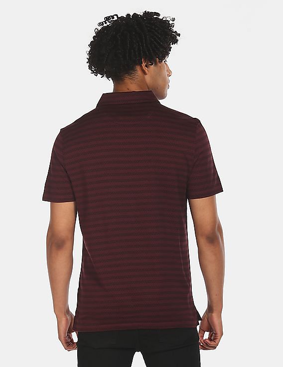 Buy Calvin Klein Men Wine Ribbed Collar Stripe Polo Shirt NNNOW