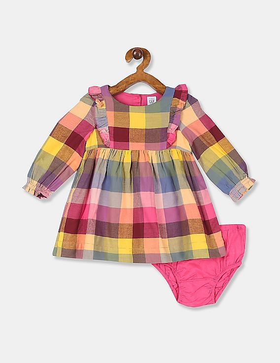 Buy GAP Baby Girl Multi Colour Plaid Flared Dress With Bloomers - NNNOW.com