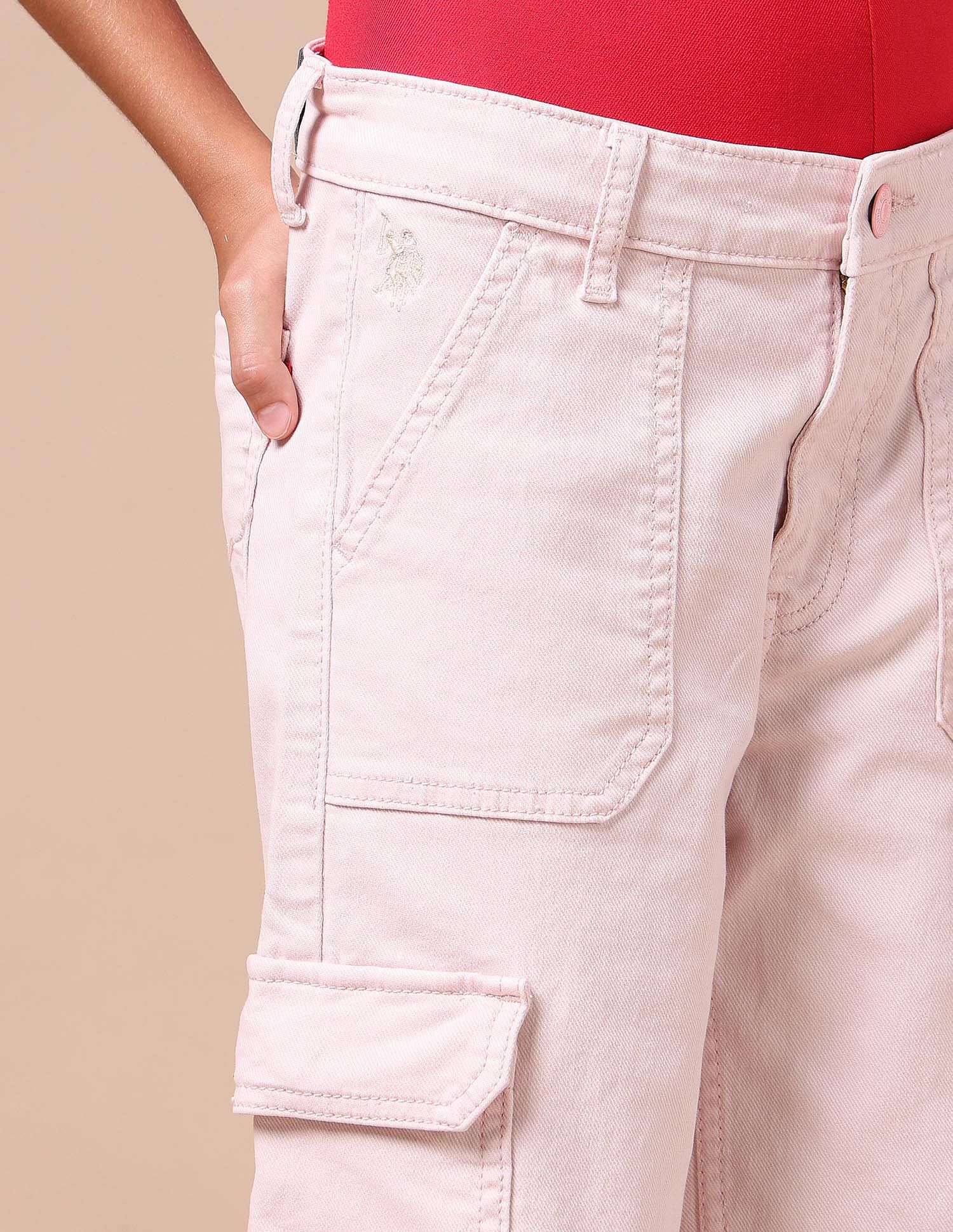 U.S. Polo Assn. Kids Girls Wide Leg Fit Cargo Jeans