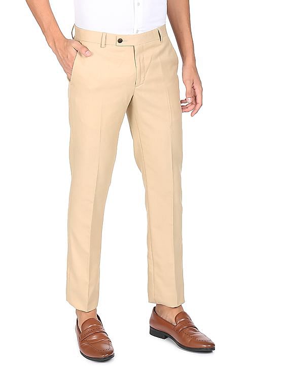Buy Beige Mid Rise Slim Fit Formal Trousers Online In India