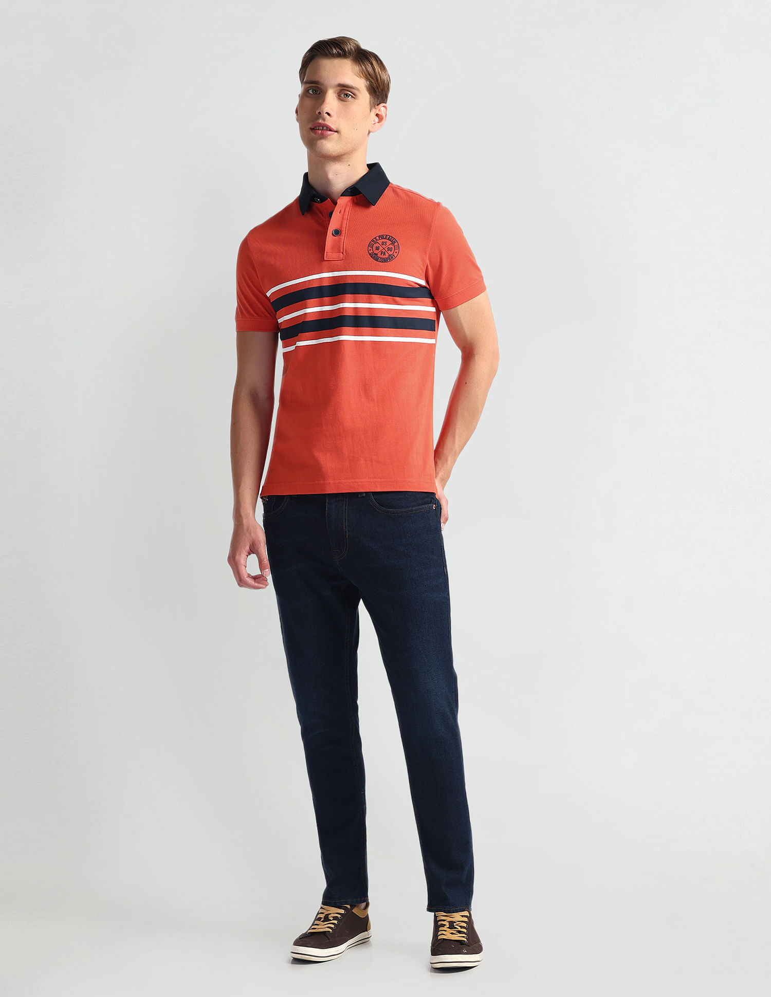 U.S. Polo Assn. Denim Co. Ribbed Collar Stripe Polo Shirt