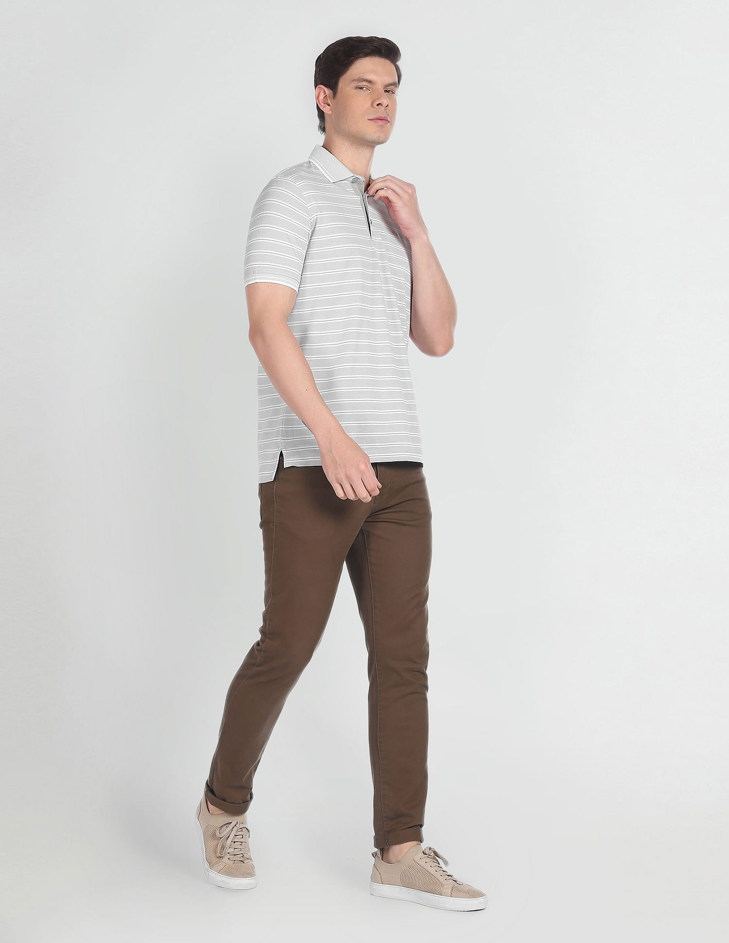 Arrow Mercerised Cotton Horizontal Stripe Polo Shirt