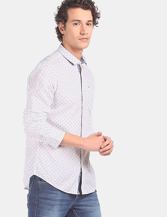 flying machine men printed casual white shirt