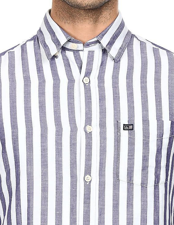 Buy Arrow Sports Men Blue And White Slim Fit Striped Casual Shirt 
