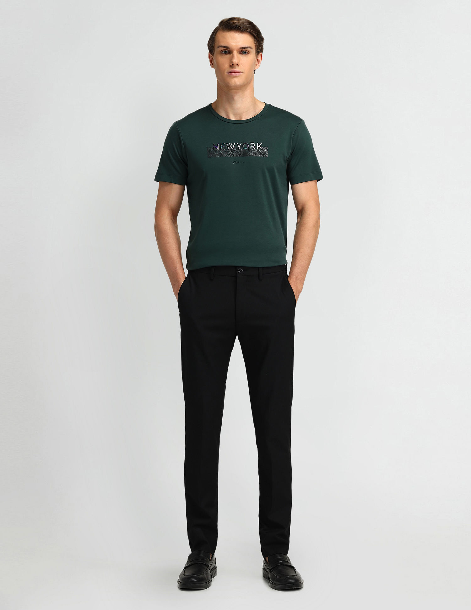 Arrow Newyork Typographic Printed Round Neck T-Shirt