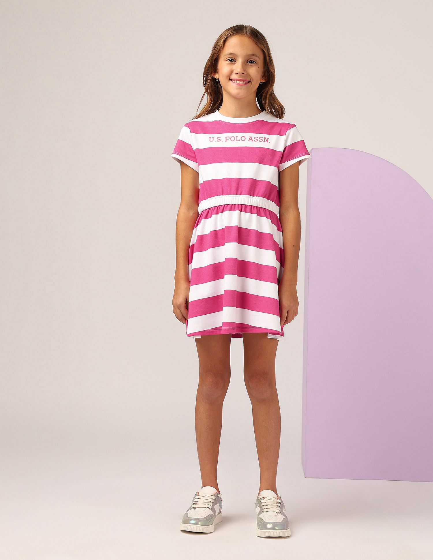 U.S. Polo Assn. Kids Girls Striped Fit And Flare Dress