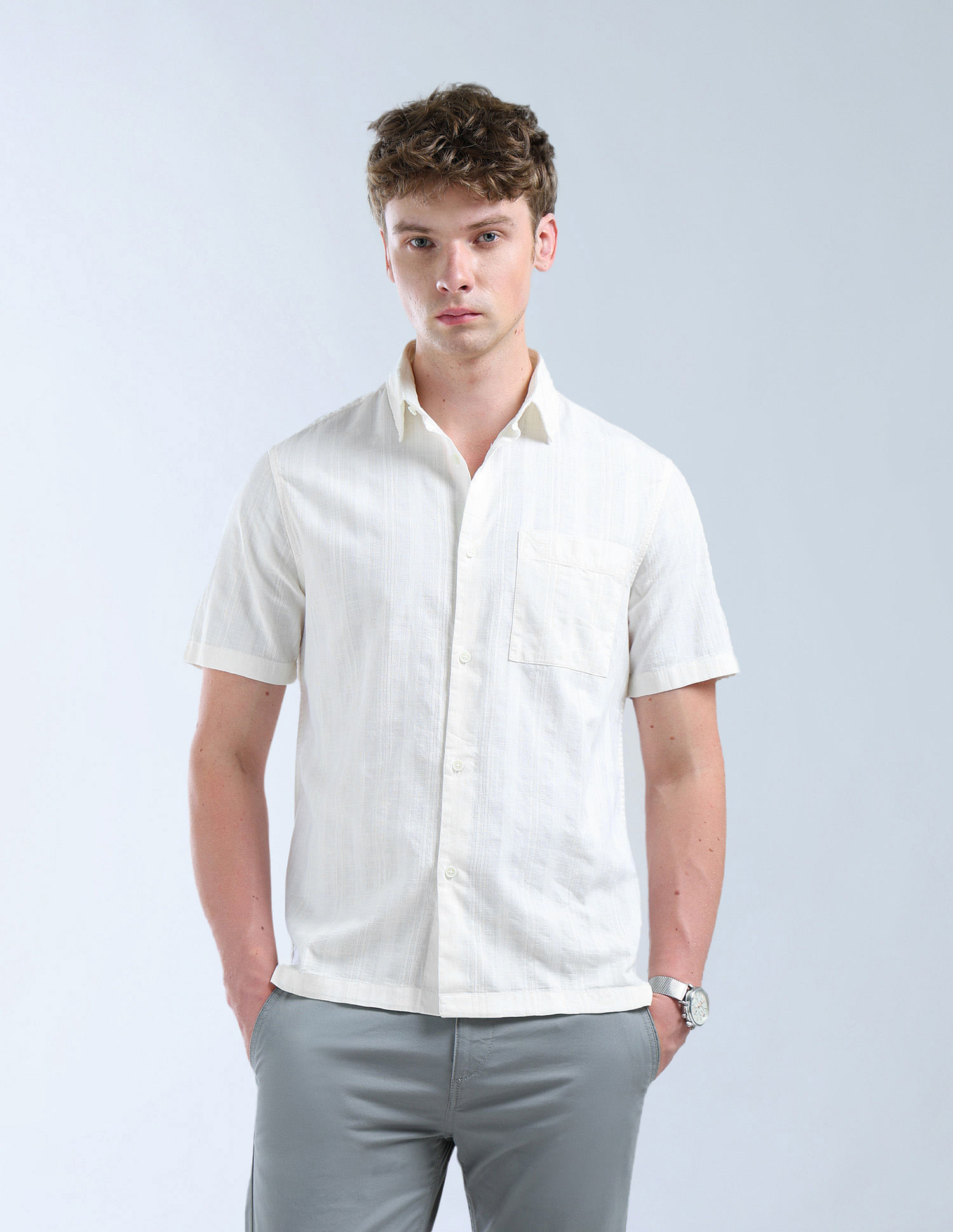 Flying Machine Textured Pattern Regular Fit Shirt