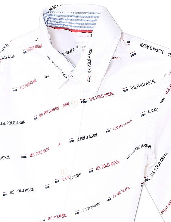 U.S. Polo Assn. Kids Boys Button Down Collar Brand Print Shirt
