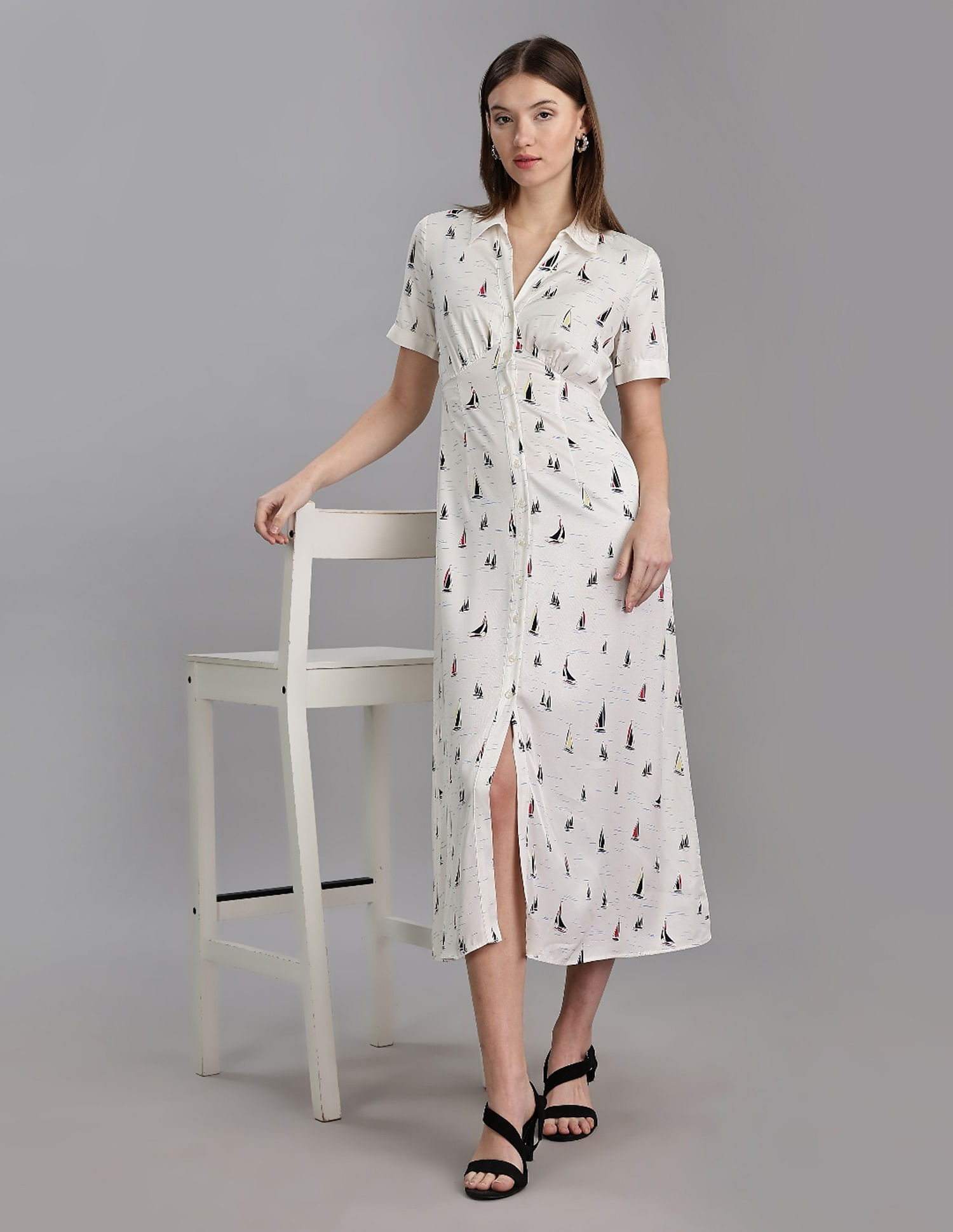 Tommy Hilfiger Viscose Spread Collar A-Line Dress