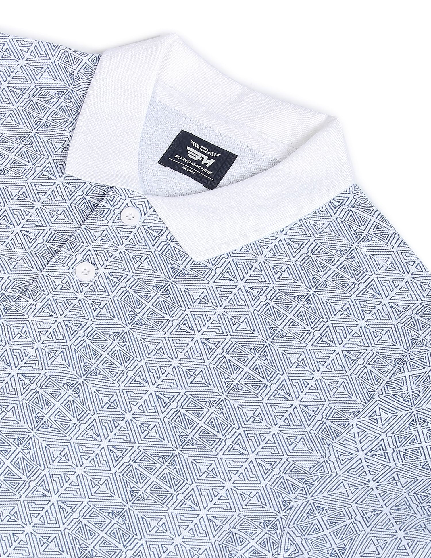 Flying Machine All Over Geometric Print Cotton Polo Shirt