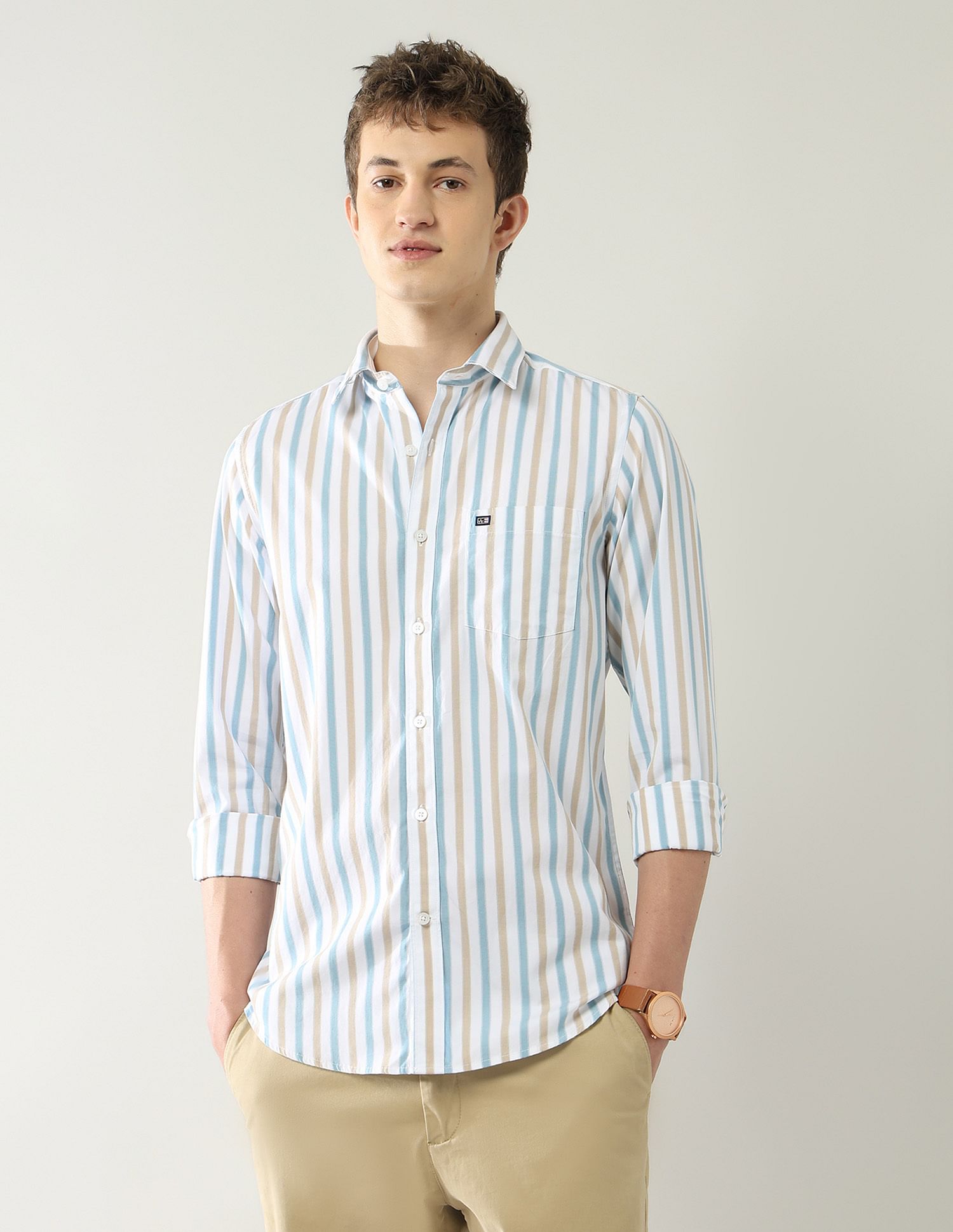 Arrow Sport Slim Fit Vertical Striped Shirt