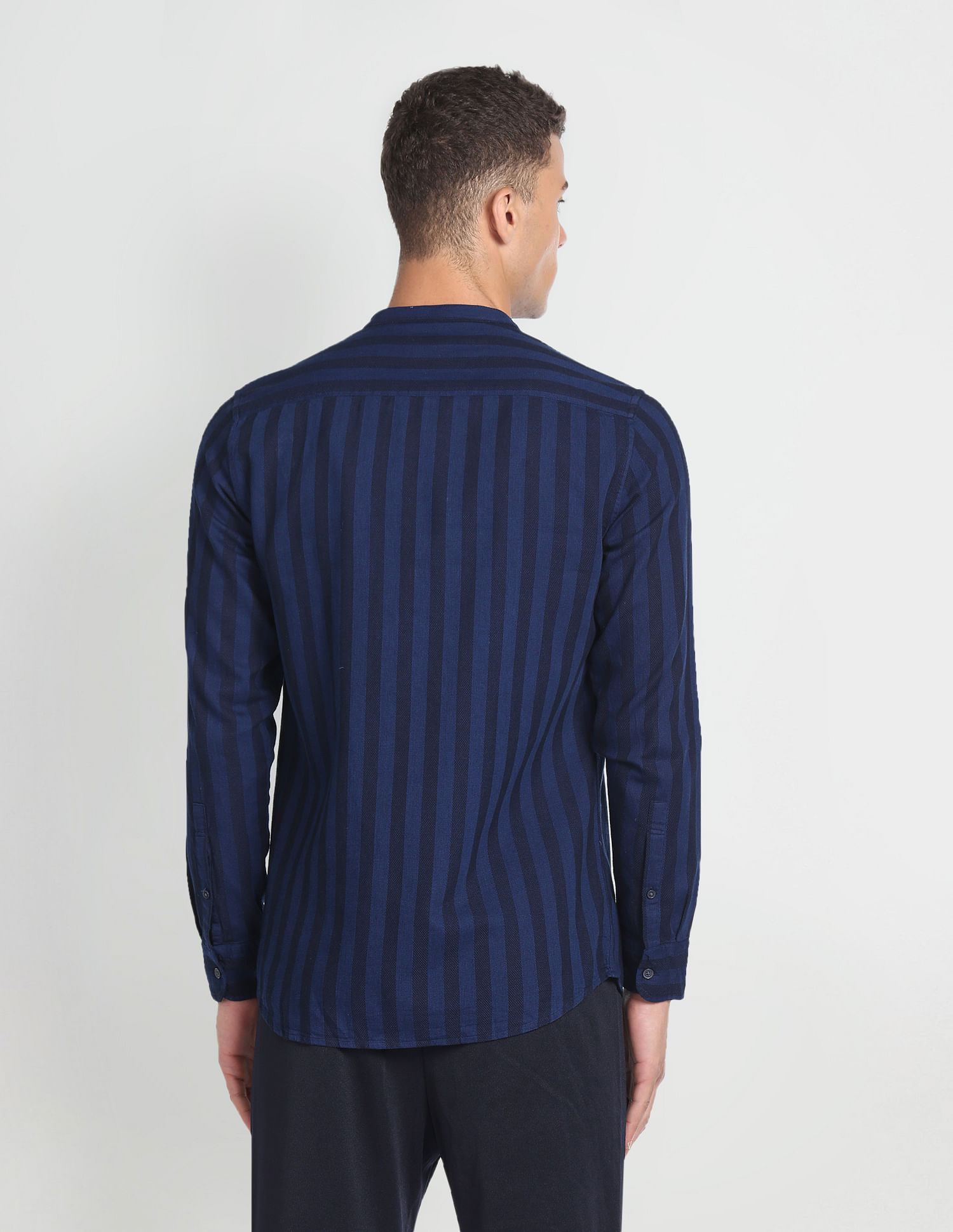 Flying Machine Mandarin Collar Vertical Stripe Shirt