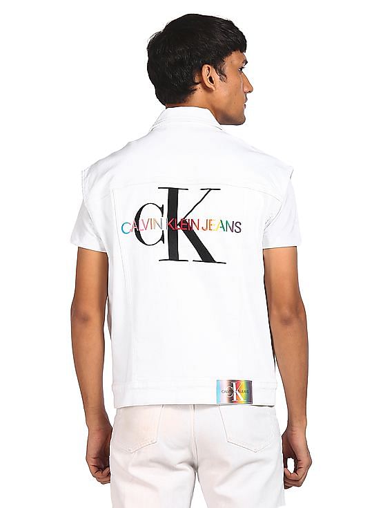 Calvin Klein Men White Sleeveless Denim Jacket