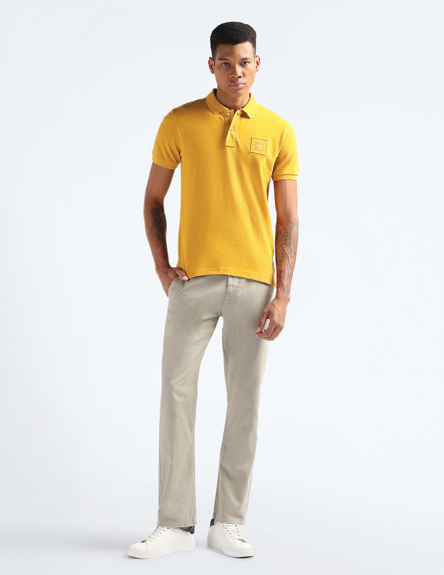 Flying Machine Logo Badge Solid Polo Shirt