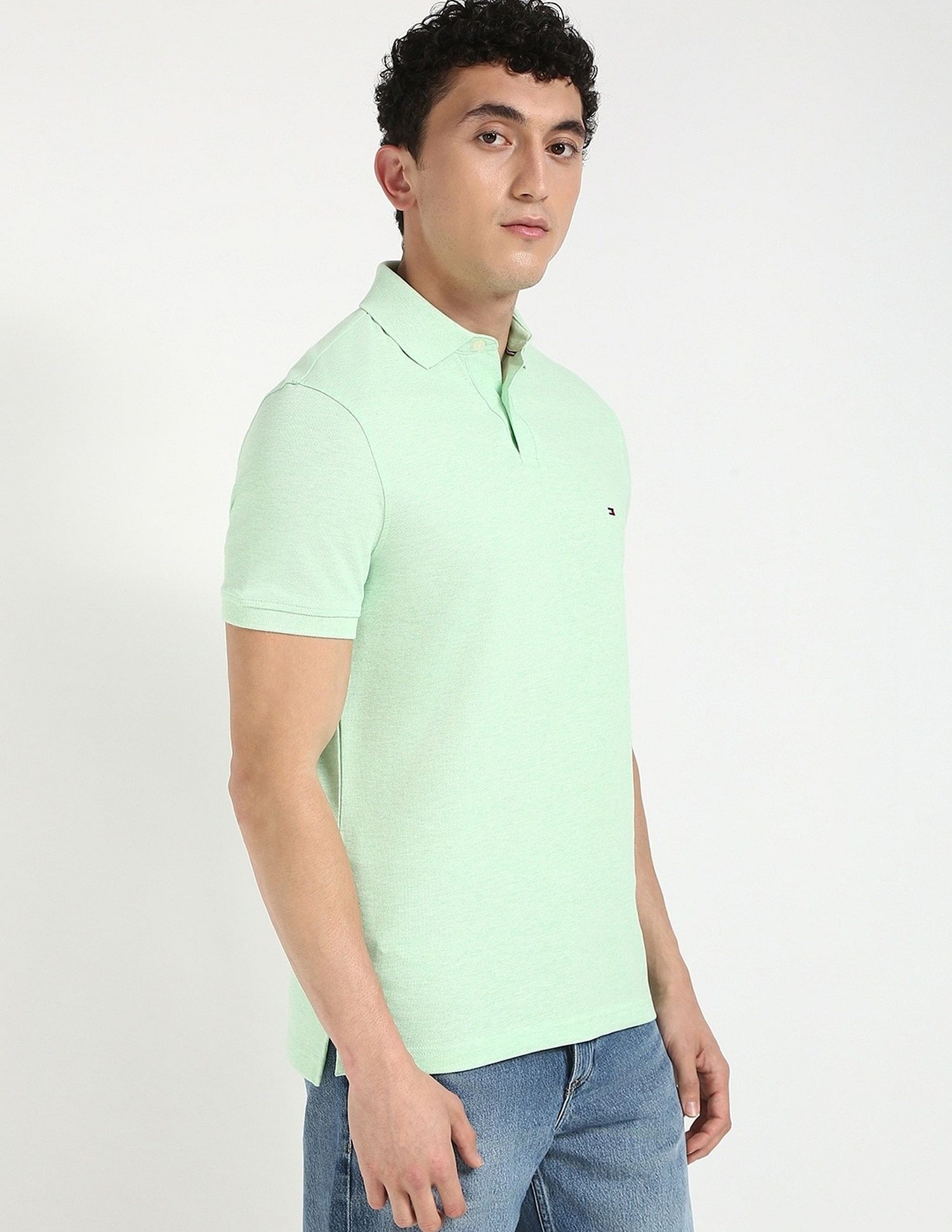 Tommy Hilfiger Mens Green Heathered Polo Shirt