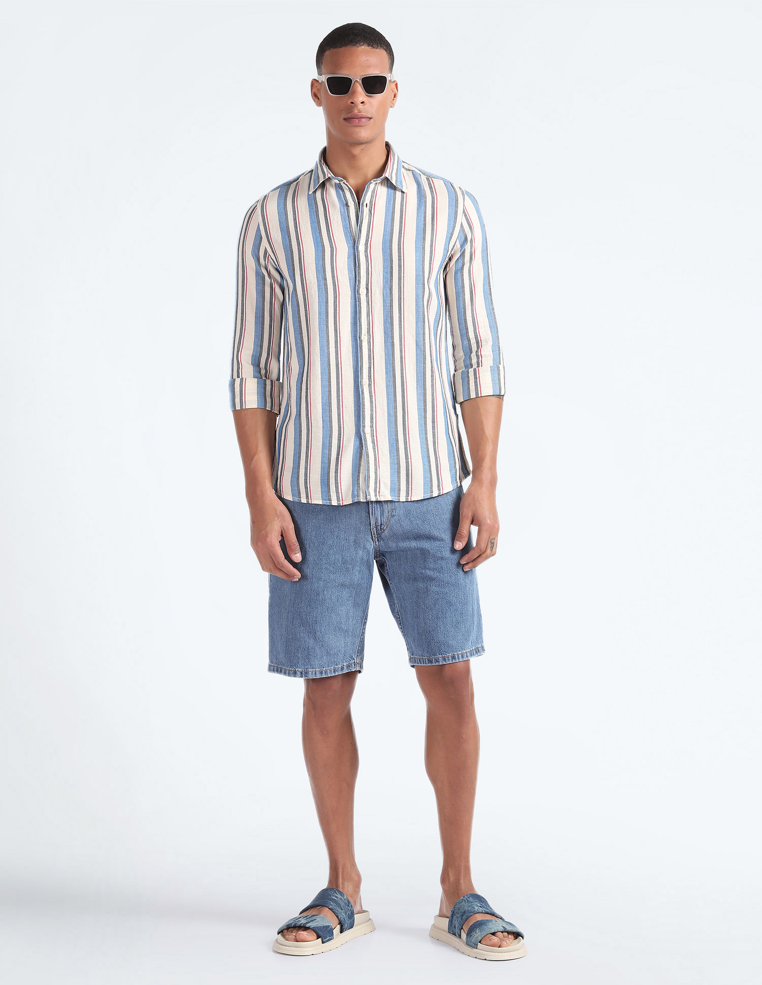 Flying Machine Slub Striped Dobby Shirt