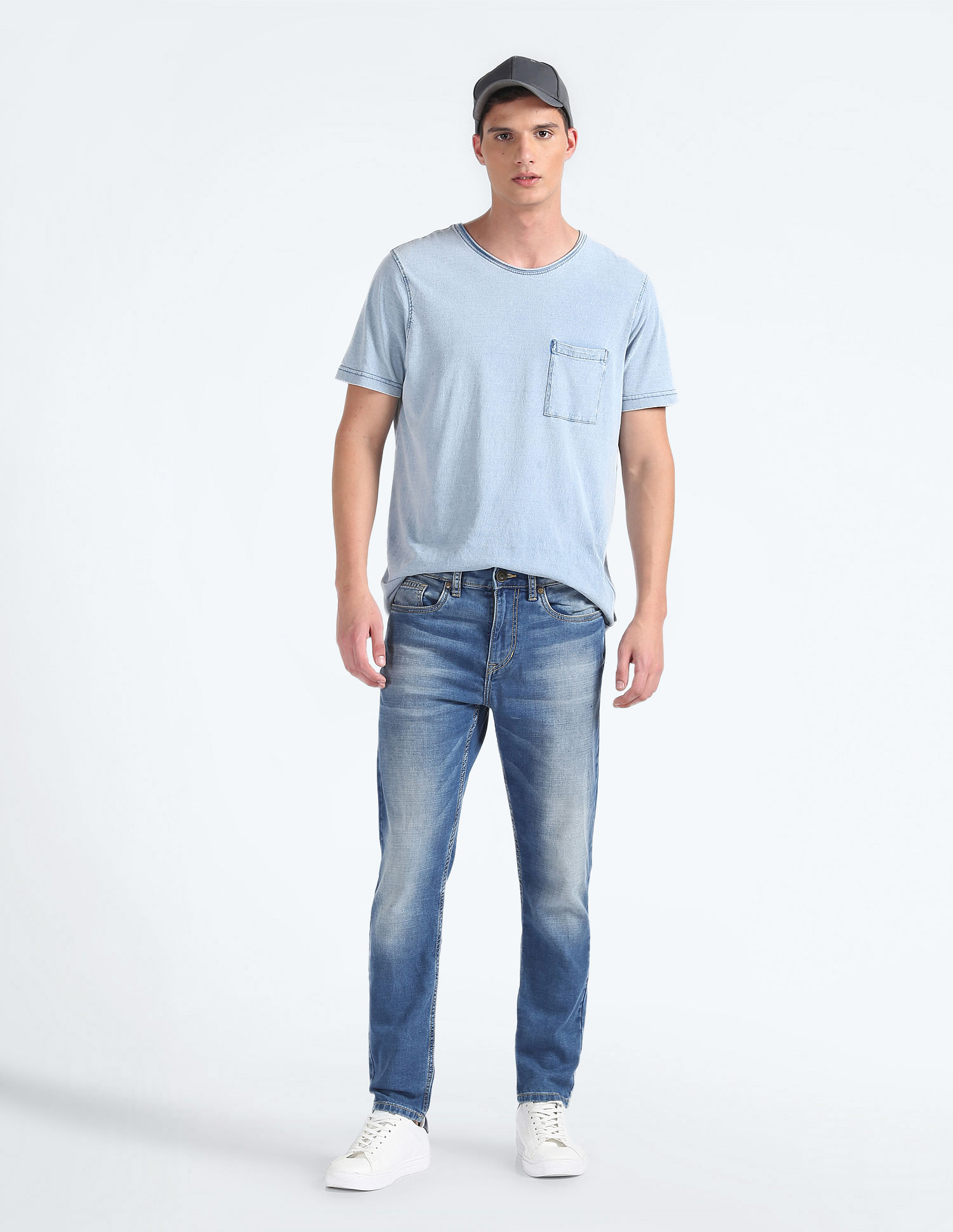 Flying Machine Stone Wash Slash Slim Tapered Fit Jeans
