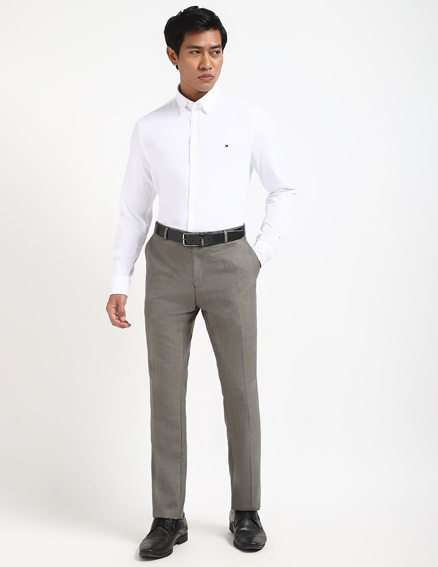 Tommy Hilfiger Regular-Fit Self-Design Mid-Rise Trouser