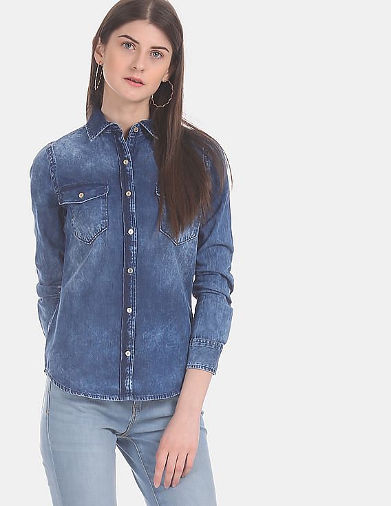 Buy online Boys Blue Solid Long Sleeves Denim Shirt from boys for Women by  Cremlin Clothing for ₹500 at 69% off | 2024 Limeroad.com