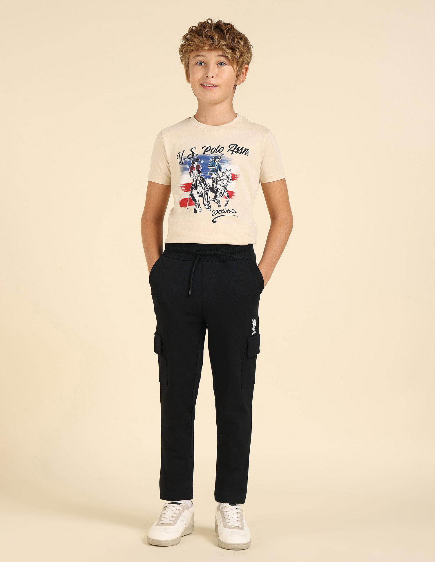 U.S. Polo Assn. Kids Boys Solid Pure Cotton Track Pants
