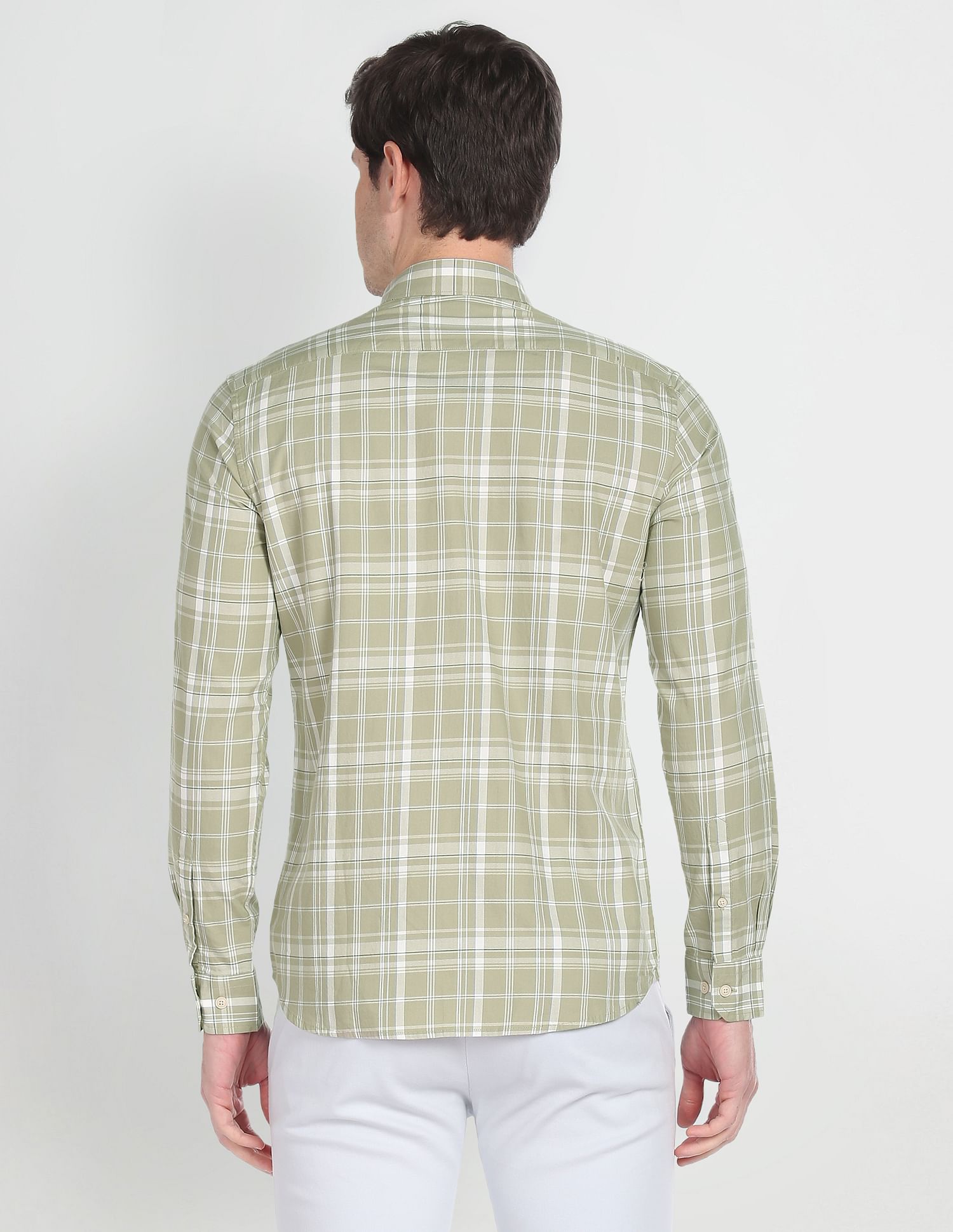 Arrow Sports Point Collar Plaid Check Casual Shirt