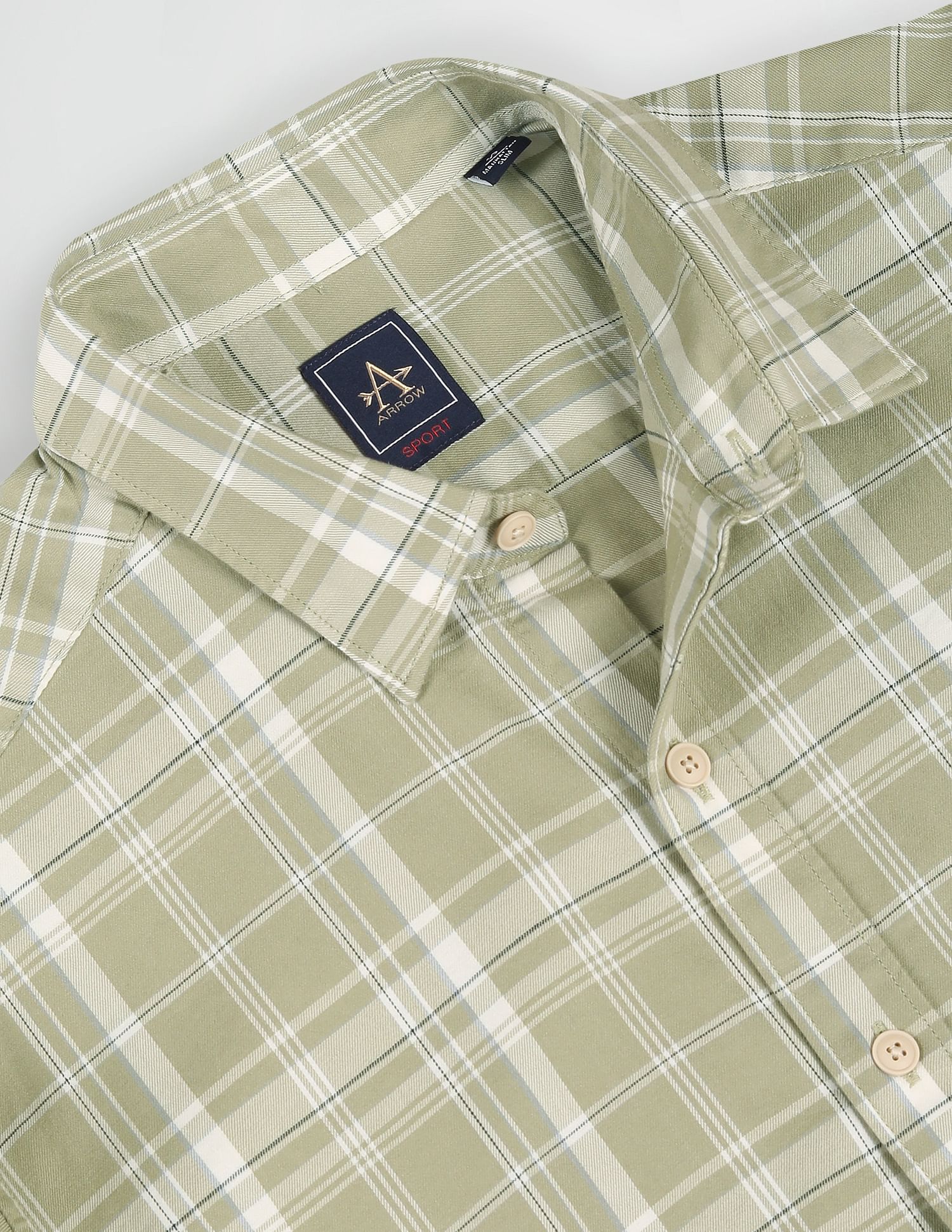 Arrow Sports Point Collar Plaid Check Casual Shirt