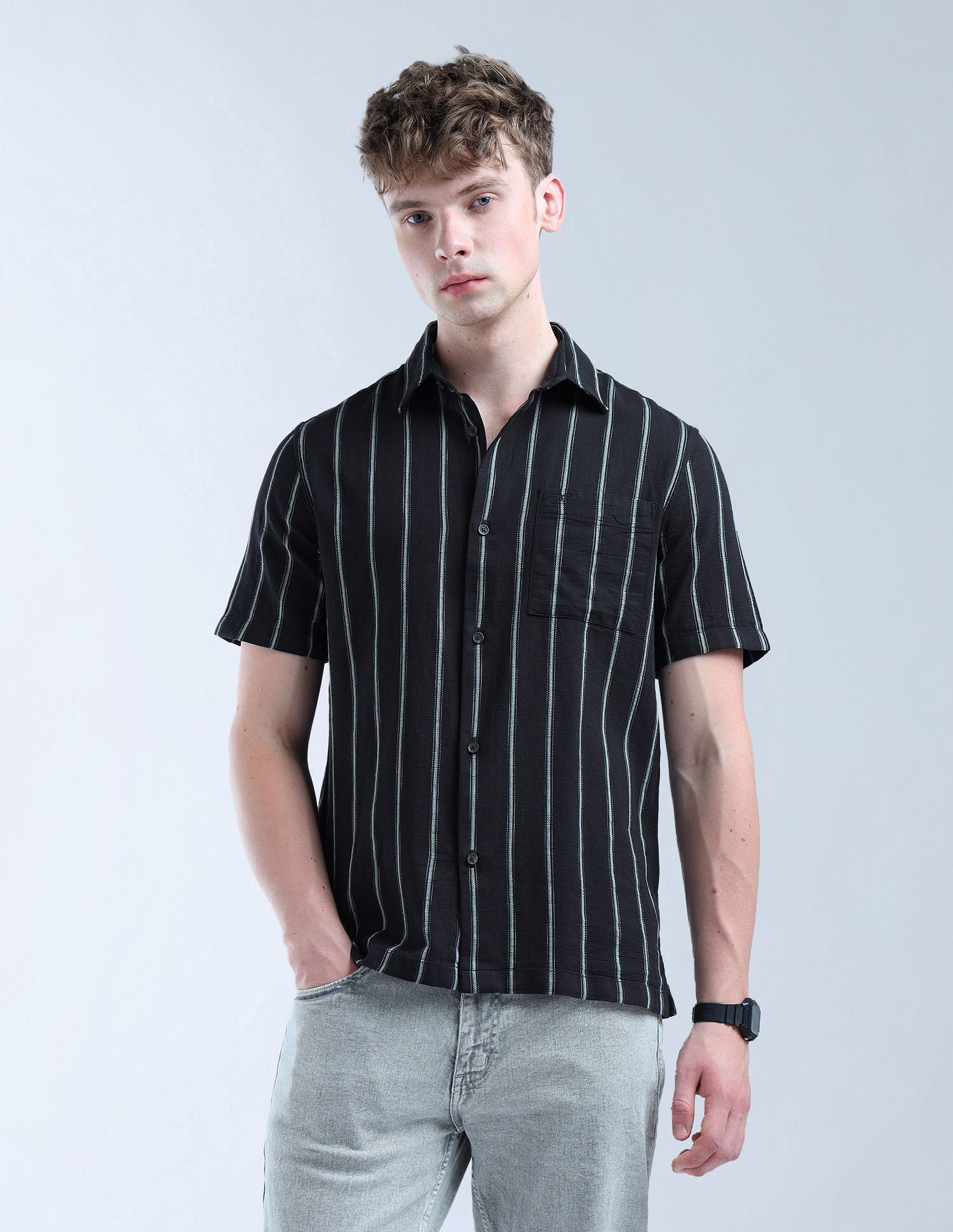 Flying Machine Vertical Striped Digitopia Shirt