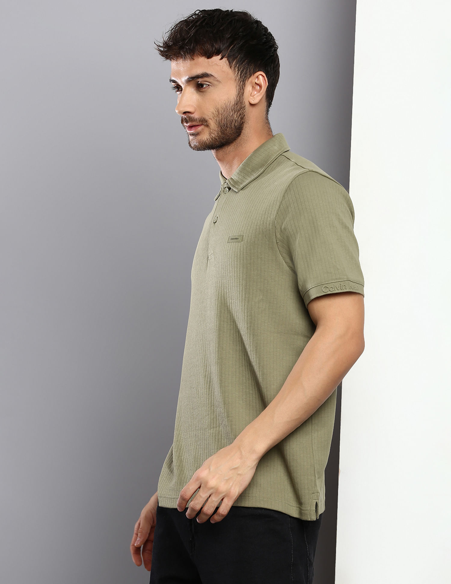 Buy Calvin Klein Ribbed Logo Sleeve Hem Polo Shirt - NNNOW.com