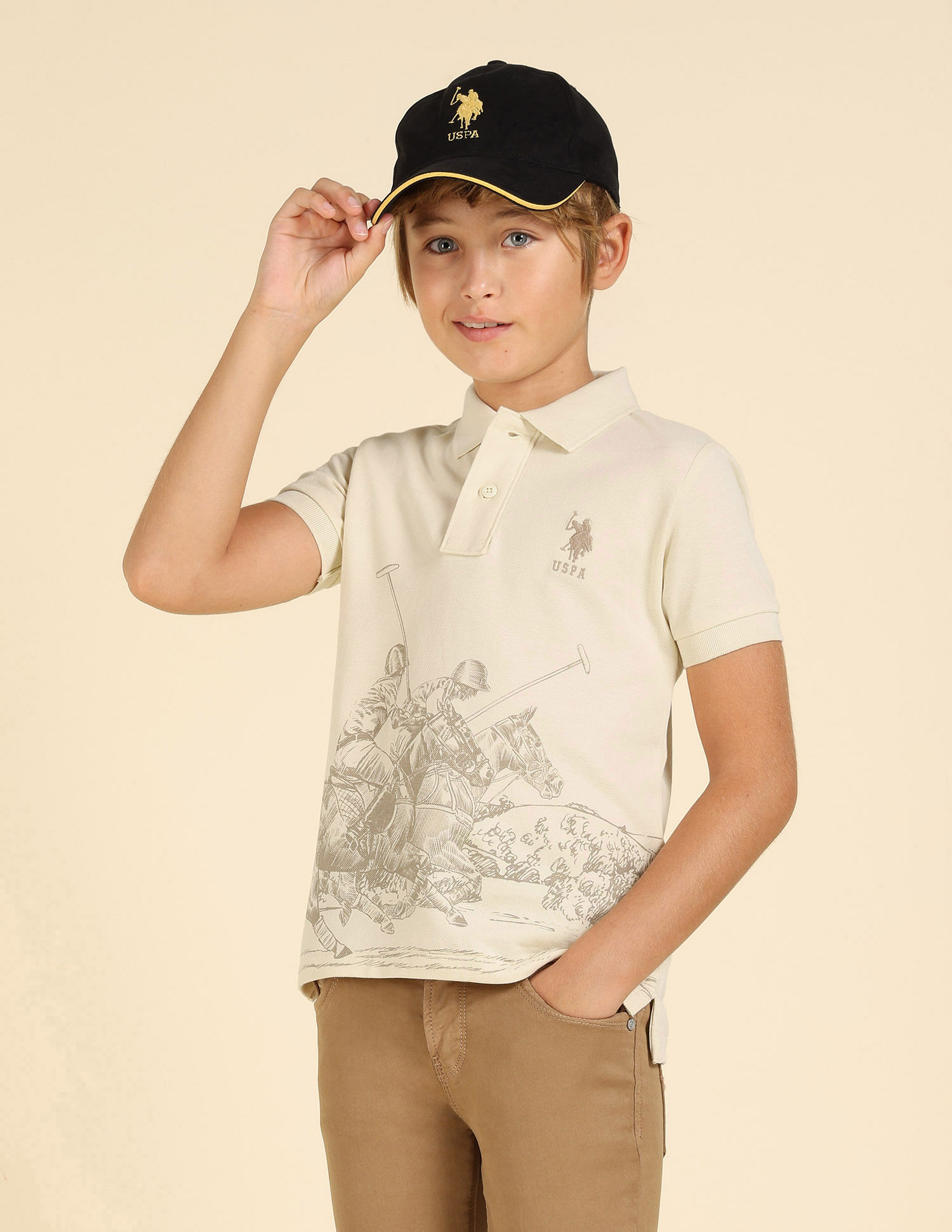 U.S. Polo Assn. Kids Boys Graphic Printed Regular Fit Polo Shirt