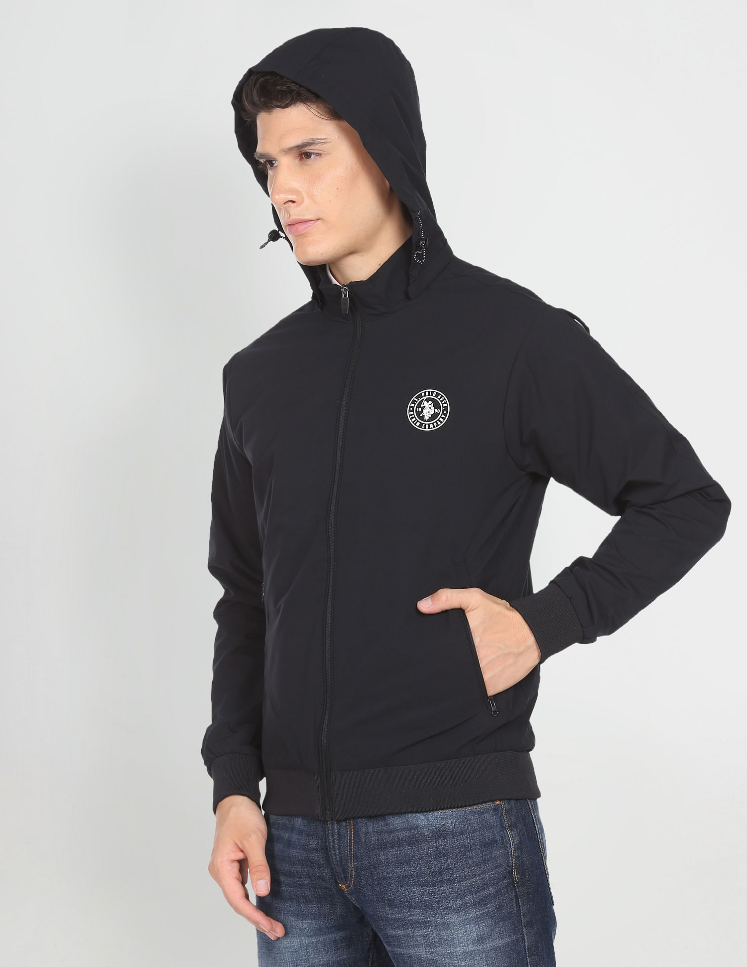 U.S. Polo Assn. Denim Co. High Neck Solid Detachable Hood Jacket
