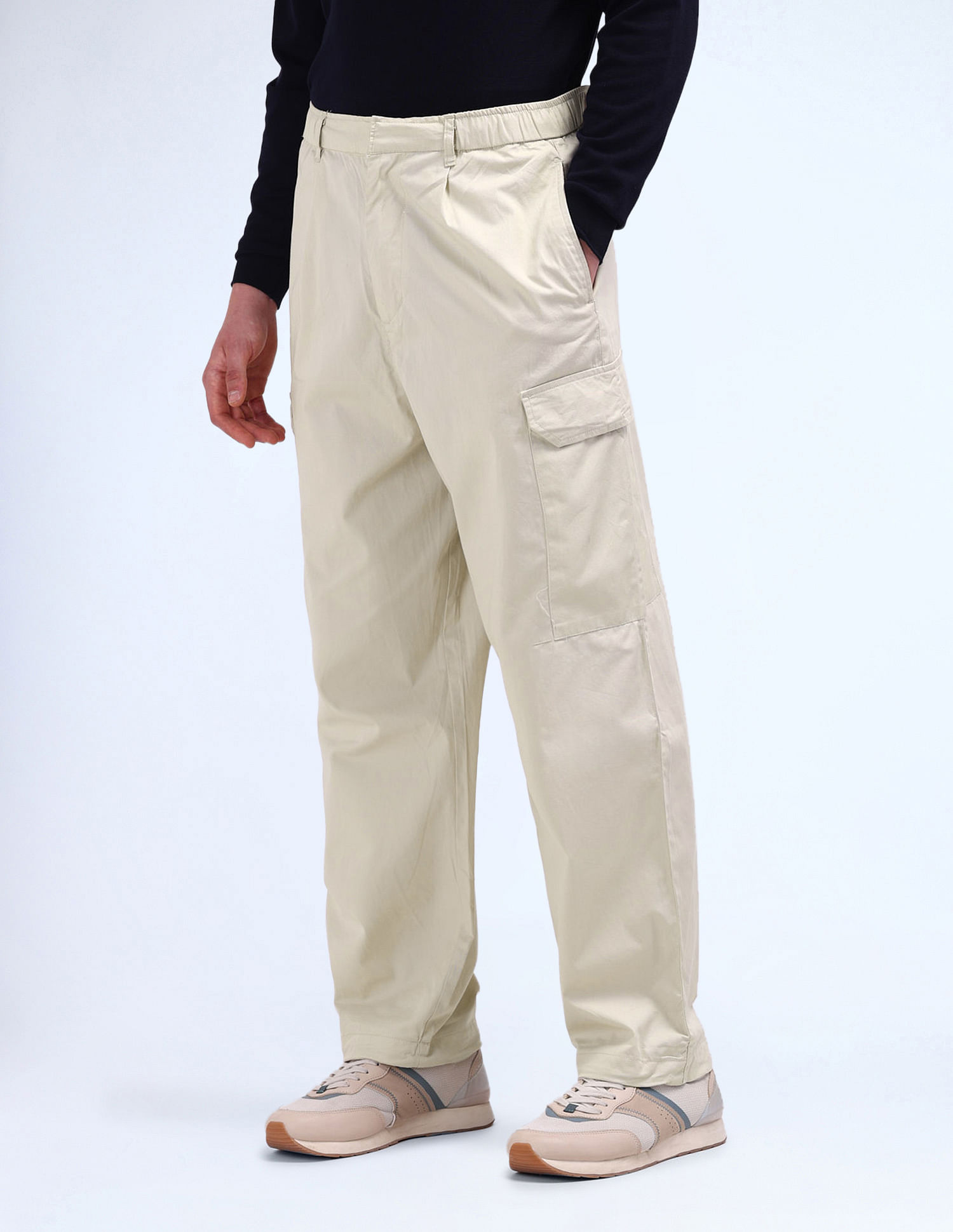 Flying Machine Solid Loose Fit Pleated Cargos