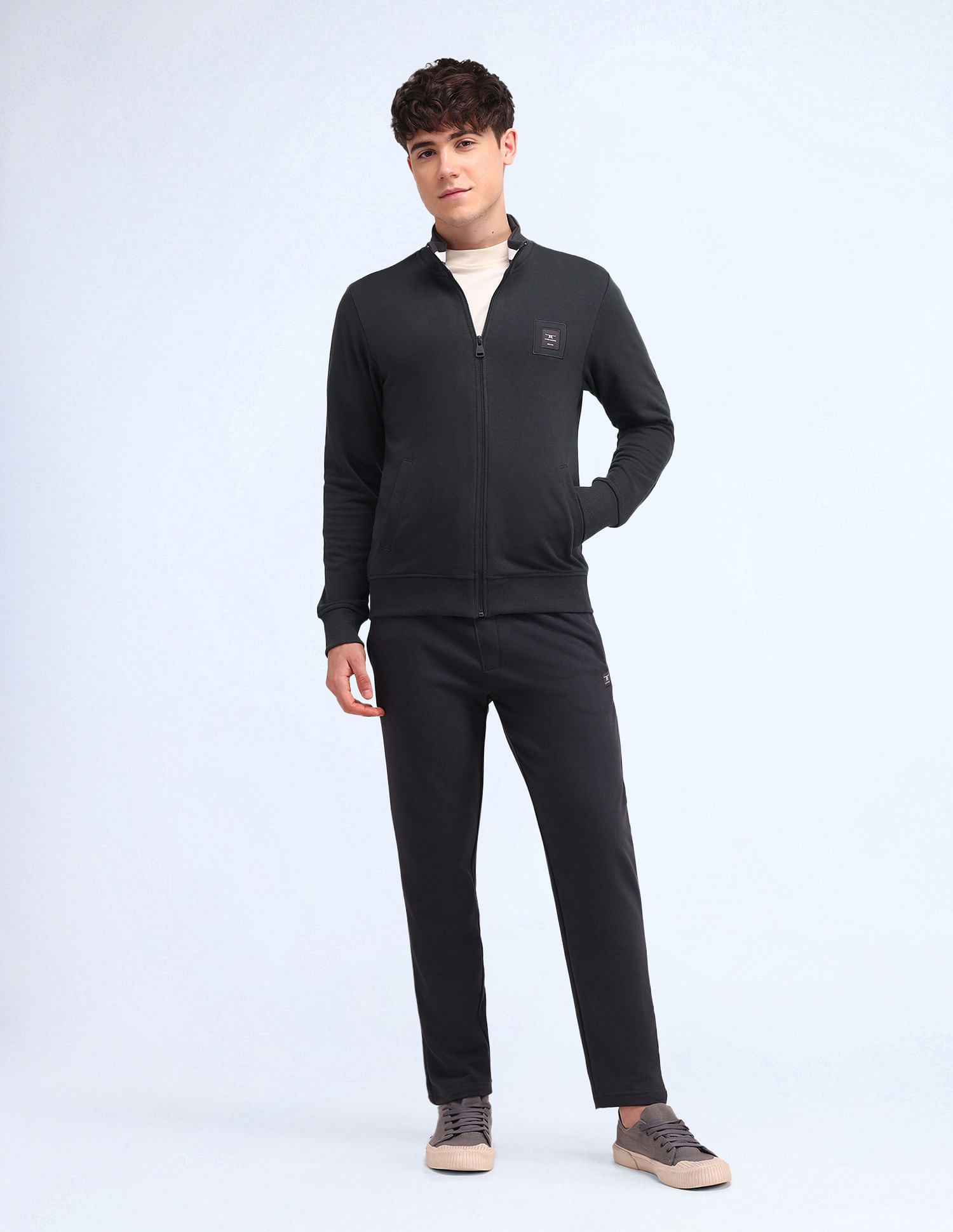 Flying Machine Solid High Neck Sweatshirt