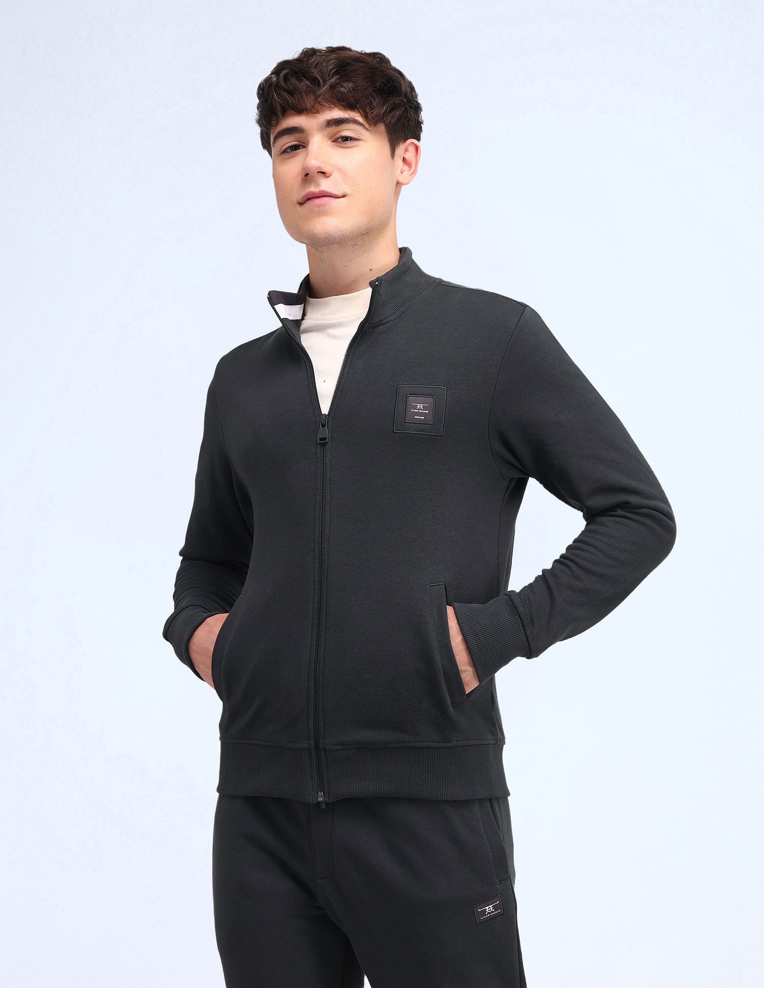 Flying Machine Solid High Neck Sweatshirt